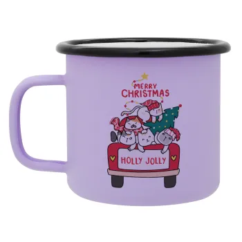 Merry Christmas cats in car, Κούπα Μεταλλική εμαγιέ ΜΑΤ Light Pastel Purple 360ml