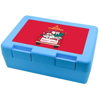 Merry Christmas cats in car, Παιδικό δοχείο κολατσιού ΓΑΛΑΖΙΟ 185x128x65mm (BPA free πλαστικό)