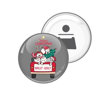 Merry Christmas cats in car, Μαγνητάκι και ανοιχτήρι μπύρας στρογγυλό διάστασης 5,9cm