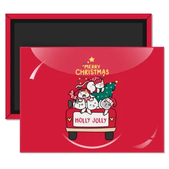 Merry Christmas cats in car, Ορθογώνιο μαγνητάκι ψυγείου διάστασης 9x6cm
