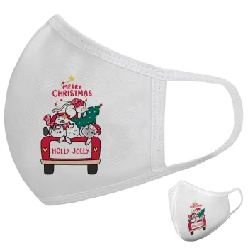 Merry Christmas cats in car, Μάσκα υφασμάτινη υψηλής άνεσης παιδική (Δώρο πλαστική θήκη)