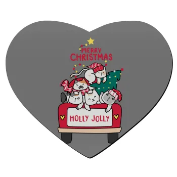 Merry Christmas cats in car, Mousepad καρδιά 23x20cm