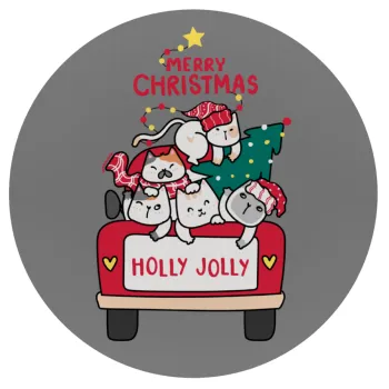 Merry Christmas cats in car, Mousepad Στρογγυλό 20cm