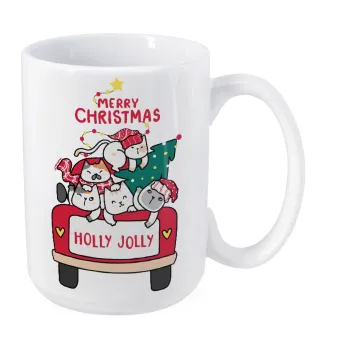 Merry Christmas cats in car, Κούπα Mega, κεραμική, 450ml
