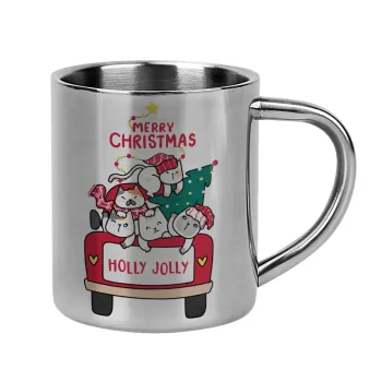 Merry Christmas cats in car, Κούπα Ανοξείδωτη διπλού τοιχώματος 300ml