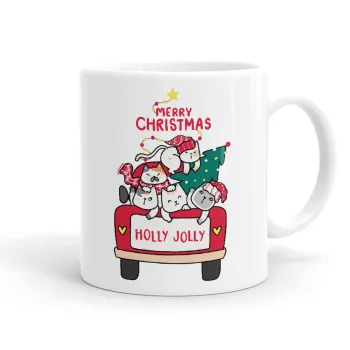 Merry Christmas cats in car, Κούπα, κεραμική, 330ml