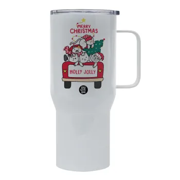 Merry Christmas cats in car, Mega Stainless steel Tumbler with lid, double wall 750L