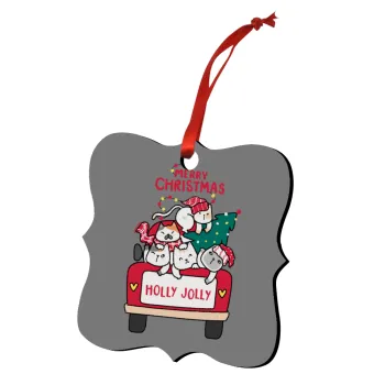 Merry Christmas cats in car, Christmas ornament polygon wooden 7.5cm