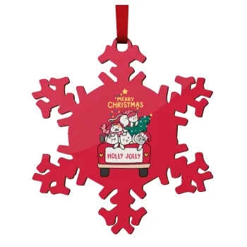Merry Christmas cats in car, Christmas ornament wooden snowflake 9cm