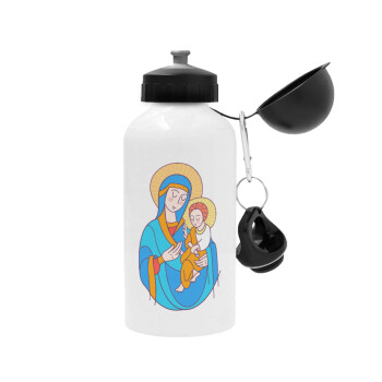 Mary, mother of Jesus, Metal water bottle, White, aluminum 500ml