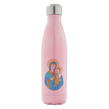 Mary, mother of Jesus, Metal mug thermos Pink Iridiscent (Stainless steel), double wall, 500ml