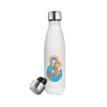 Mary, mother of Jesus, Metal mug thermos White (Stainless steel), double wall, 500ml