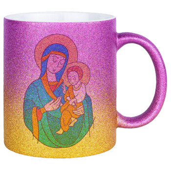 Mary, mother of Jesus, Κούπα Χρυσή/Ροζ Glitter, κεραμική, 330ml