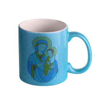 Mary, mother of Jesus, Κούπα Σιέλ Glitter που γυαλίζει, κεραμική, 330ml
