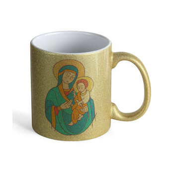 Mary, mother of Jesus, Κούπα Χρυσή Glitter που γυαλίζει, κεραμική, 330ml