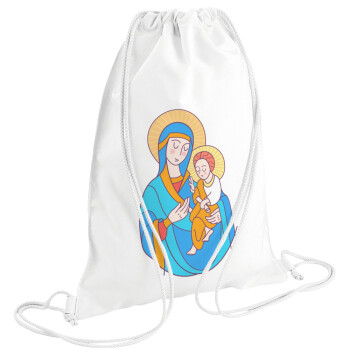 Mary, mother of Jesus, Τσάντα πλάτης πουγκί GYMBAG λευκή (28x40cm)