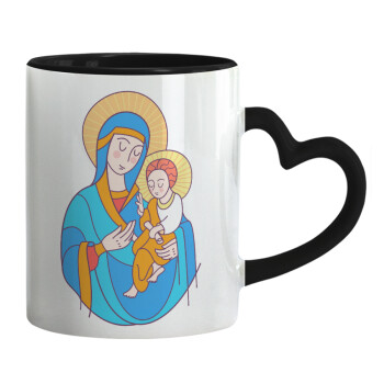 Mary, mother of Jesus, Mug heart black handle, ceramic, 330ml