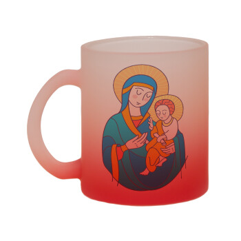 Mary, mother of Jesus, Κούπα γυάλινη δίχρωμη με βάση το κόκκινο ματ, 330ml