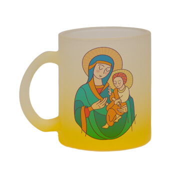 Mary, mother of Jesus, Κούπα γυάλινη δίχρωμη με βάση το κίτρινο ματ, 330ml