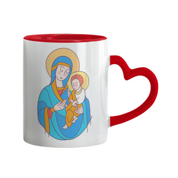 Mary, mother of Jesus, Mug heart red handle, ceramic, 330ml