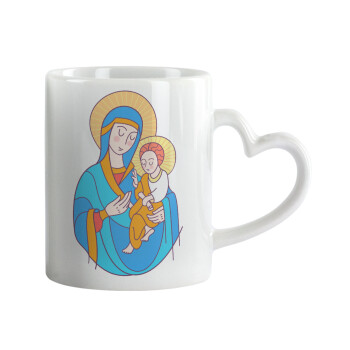 Mary, mother of Jesus, Κούπα καρδιά χερούλι λευκή, κεραμική, 330ml