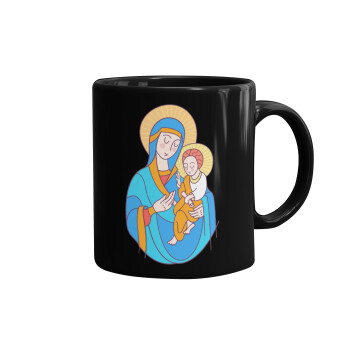 Mary, mother of Jesus, Mug black, ceramic, 330ml