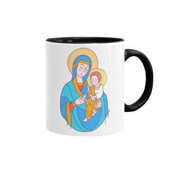 Mary, mother of Jesus, Κούπα χρωματιστή μαύρη, κεραμική, 330ml