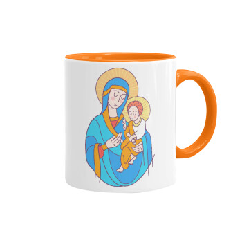 Mary, mother of Jesus, Mug colored orange, ceramic, 330ml