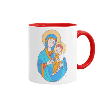 Mary, mother of Jesus, Mug colored red, ceramic, 330ml