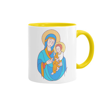 Mary, mother of Jesus, Κούπα χρωματιστή κίτρινη, κεραμική, 330ml