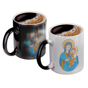 Mary, mother of Jesus, Color changing magic Mug, ceramic, 330ml when adding hot liquid inside, the black colour desappears (1 pcs)