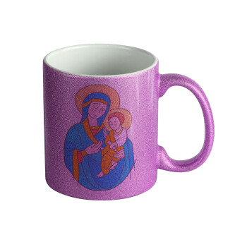 Mary, mother of Jesus, Κούπα Μωβ Glitter που γυαλίζει, κεραμική, 330ml