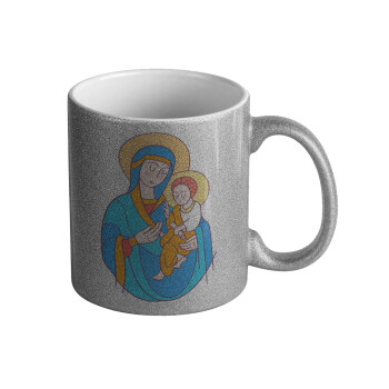 Mary, mother of Jesus, Κούπα Ασημένια Glitter που γυαλίζει, κεραμική, 330ml