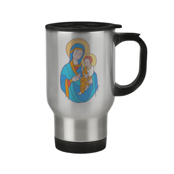 Mary, mother of Jesus, Stainless steel travel mug with lid, double wall 450ml