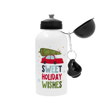 Sweet holiday wishes, Metal water bottle, White, aluminum 500ml