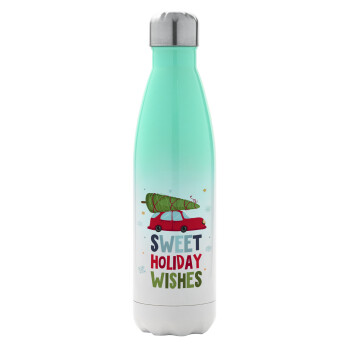 Sweet holiday wishes, Metal mug thermos Green/White (Stainless steel), double wall, 500ml
