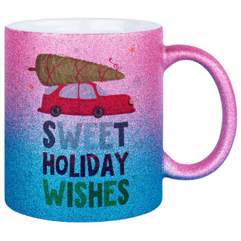 Sweet holiday wishes, Κούπα Χρυσή/Μπλε Glitter, κεραμική, 330ml