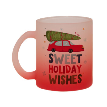 Sweet holiday wishes, Κούπα γυάλινη δίχρωμη με βάση το κόκκινο ματ, 330ml
