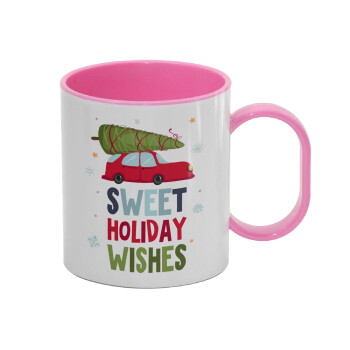 Sweet holiday wishes, Κούπα (πλαστική) (BPA-FREE) Polymer Ροζ για παιδιά, 330ml