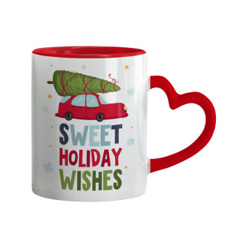 Sweet holiday wishes, Mug heart red handle, ceramic, 330ml