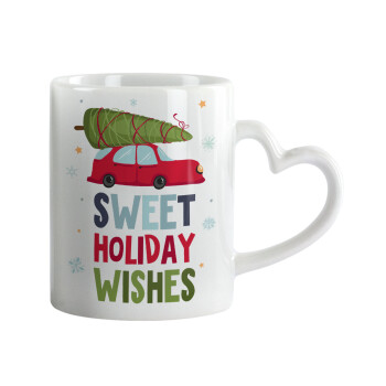 Sweet holiday wishes, Mug heart handle, ceramic, 330ml