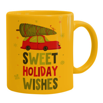 Sweet holiday wishes, Ceramic coffee mug yellow, 330ml (1pcs)