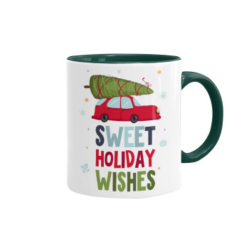 Sweet holiday wishes, Κούπα χρωματιστή πράσινη, κεραμική, 330ml