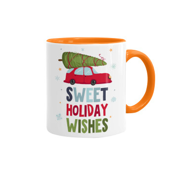 Sweet holiday wishes, Κούπα χρωματιστή πορτοκαλί, κεραμική, 330ml