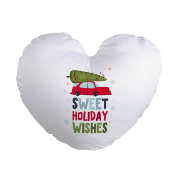 Sweet holiday wishes, Μαξιλάρι καναπέ καρδιά 40x40cm περιέχεται το  γέμισμα