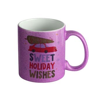 Sweet holiday wishes, Κούπα Μωβ Glitter που γυαλίζει, κεραμική, 330ml