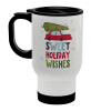 Sweet holiday wishes, Κούπα ταξιδιού ανοξείδωτη με καπάκι, διπλού τοιχώματος (θερμό) λευκή 450ml