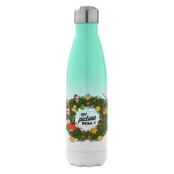 PHOTO Christmas twitch, Μεταλλικό παγούρι θερμός Πράσινο/Λευκό (Stainless steel), διπλού τοιχώματος, 500ml