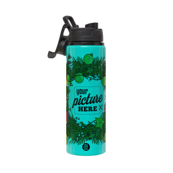 PHOTO Christmas twitch, Μεταλλικό παγούρι νερού με καπάκι ασφαλείας, αλουμινίου 850ml