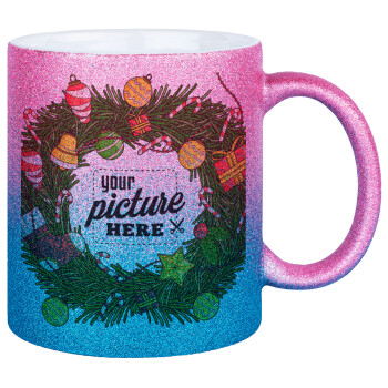 PHOTO Christmas twitch, Κούπα Χρυσή/Μπλε Glitter, κεραμική, 330ml